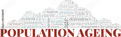 Population Ageing word cloud conceptual design isolated on white background.