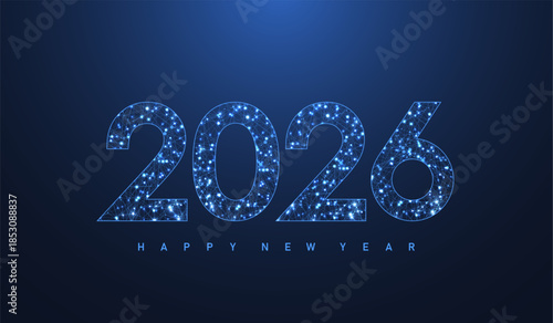 Christmas poster template 2026 in the style of new digits electronic technology. Tech digital banner or header 2026 New year and Merry Christmas card