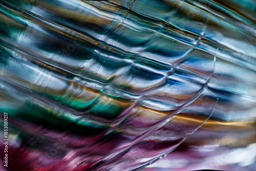 Wallpaper Mural Iridescent Waves in Translucent Glass, an Abstract Macro Study of Flowing Reflections, Layered Light, Colorful Distortions, and Fluid Motion Across a Rippling, Shimmering Surface in detail!! Torontodigital.ca