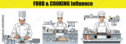 Chefs Prepare Dishes in a Commercial Kitchen Setting vector illustration