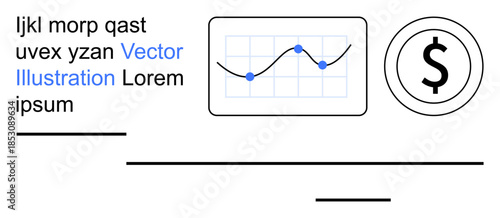 Financial analysis, data visualization, stock market trends, business growth, investment, accounting. Chart with points and dollar sign icon. Financial analysis and data visualization concept