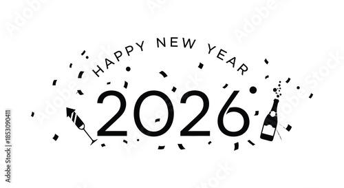 Festive new year celebration with champagne bottle and confetti a striking silhouette