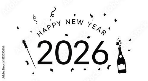 Festive new year celebration with sparkling elements and a bold year display silhouette