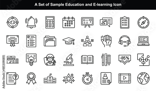 Education and E-learning Line Icons Set compass