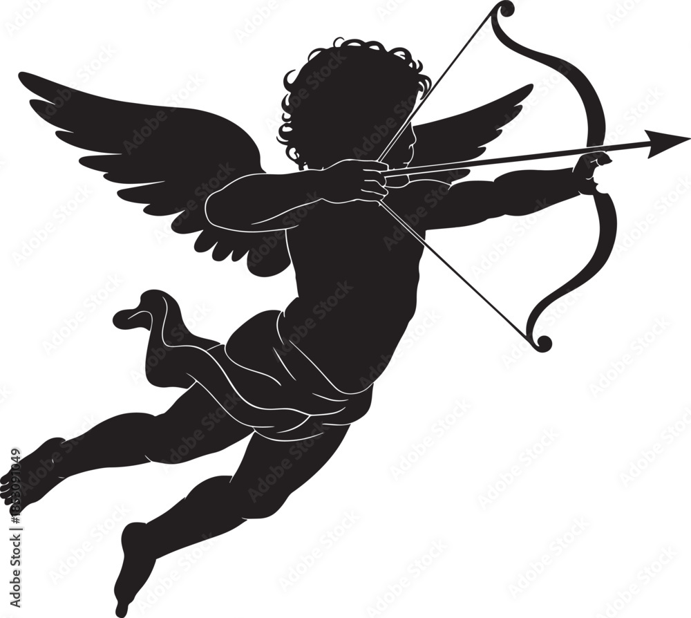 Fototapeta premium Cupid flying with bow and arrow