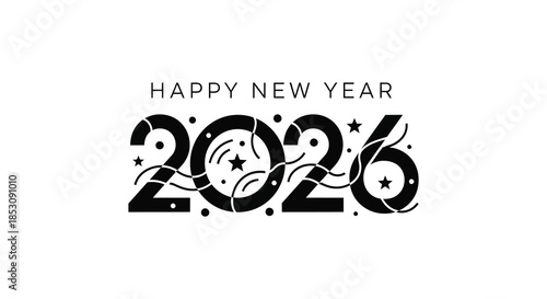 Festive new year 2026 greeting with sparkling elements and a bold design silhouette