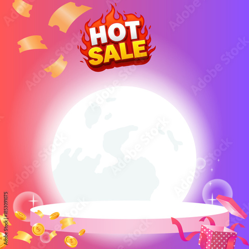 Product display stand with promotional images. Suitable for posters, banners for mega sales, flash sales, grand openings, and discounts.