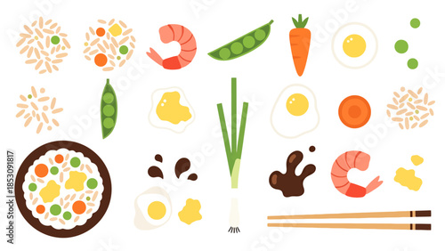 Assorted Food Ingredients Collection for Asian Cuisine Preparation