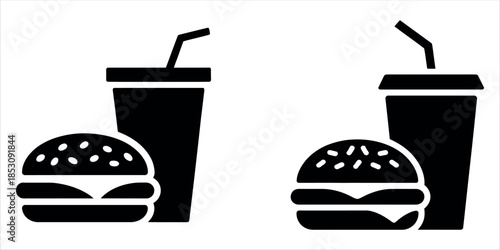 Modern fast food icons with burgers and drinks.