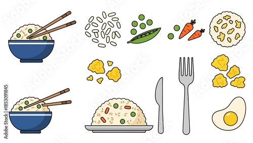 Asian Rice Cuisine Elements and Ingredients Food Art Collection