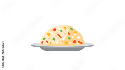 Flat Illustration of Cooked Rice with Vegetables on a Plate Isolated on White Background Food Presentation and Culinary Concepts