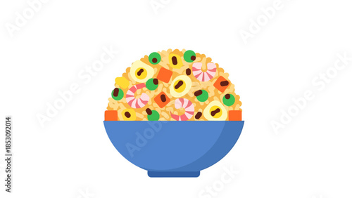 Whimsical Bowl of Colorful Cereal with Marshmallows and Candies on White