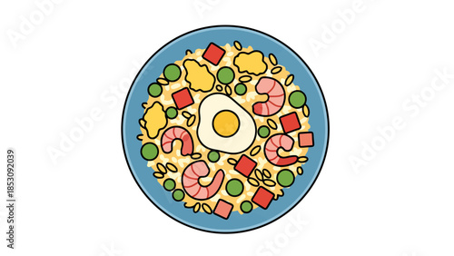 Flat Design Asian Fried Rice Dish with Shrimp Egg and Vegetables