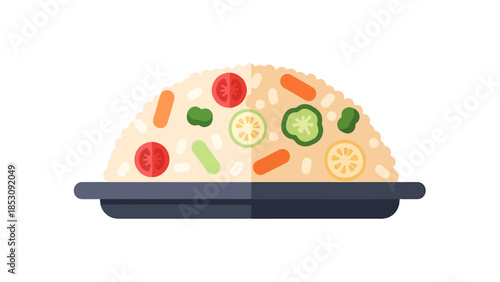 Flat Design Plate of Pilaf Rice with Vegetables