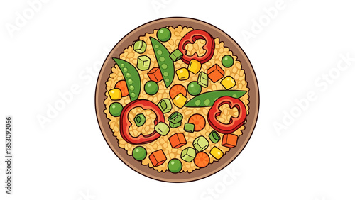 Healthy Vegetarian Rice Dish with Mixed Vegetables Top Down View