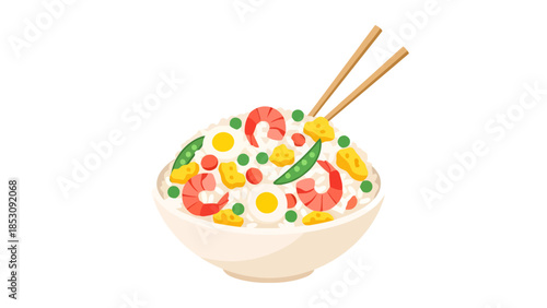Delicious Seafood Rice Bowl with Chopsticks Asian Cuisine Food Concept