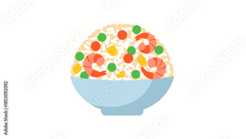 Tasty Shrimp Fried Rice Dish in Bowl Flat Design