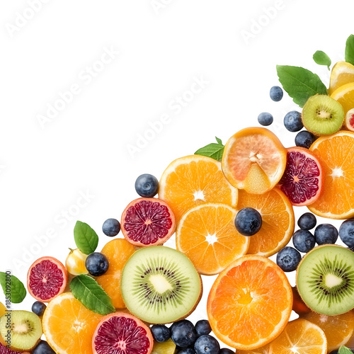 Diagonal Arrangement of Sliced Fresh Fruits isolated on transparent background 