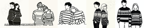 vector line art of a couple leaning on each other