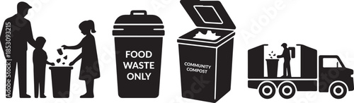 Compost Drop Off Silhouette Icons Vector Community Collection Point Organic Waste Zero Waste System.