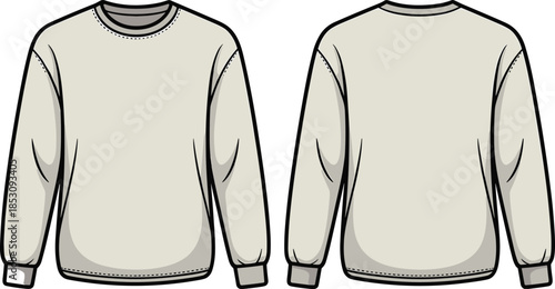Beige crew neck sweatshirt mockup front back view long sleeve vector illustration for apparel branding fashion template design marketing