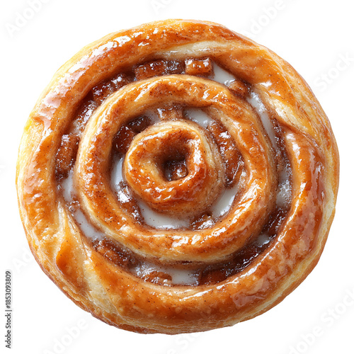 Round cinnamon roll pastry isolated