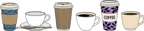 Coffee Cup Collection, Ceramic and Disposable Styles, Beverage Variety, Cafe Essentials, Modern Drinkware Design