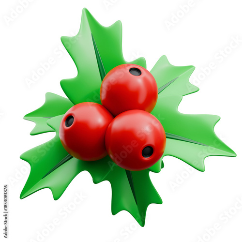 Holly leaves with three red berries festive christmas decoration
