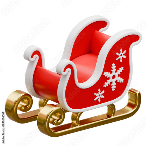Santas sleigh 3d render with golden runners and snowflake patterns isolated on transparent background