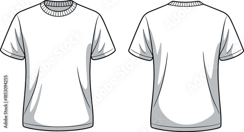 White crew neck t shirt mockup front back view short sleeve vector illustration for apparel branding fashion template design marketing