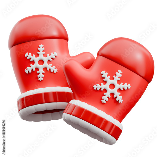 Red winter mittens with white snowflakes for christmas season