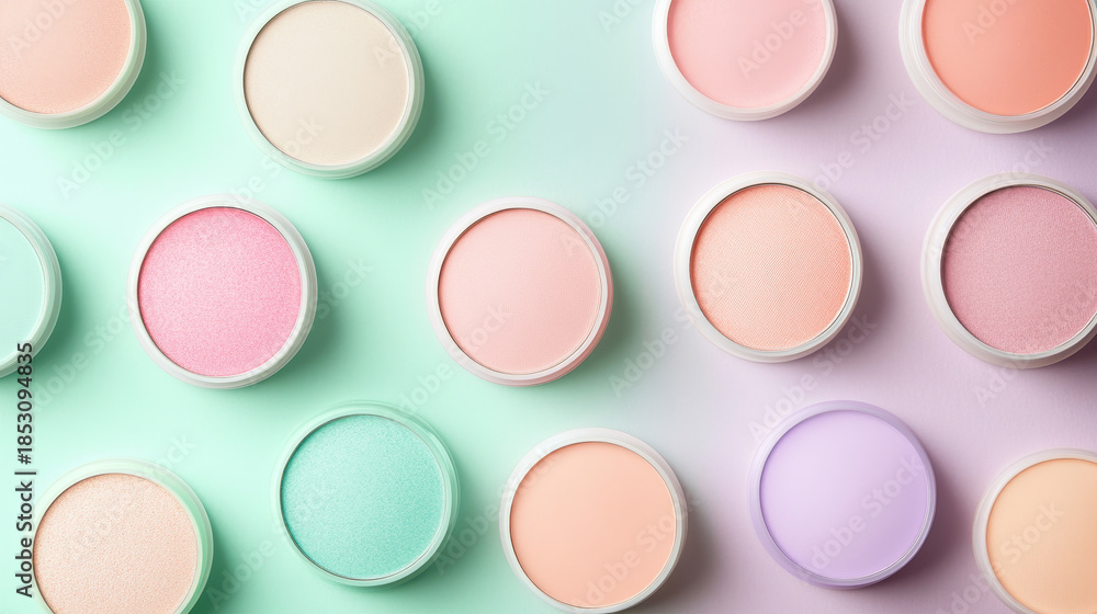 Obraz premium Pastel Makeup Flat Lay Abstract Background