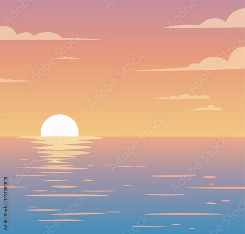 Peaceful Ocean Sunset Landscape Vector