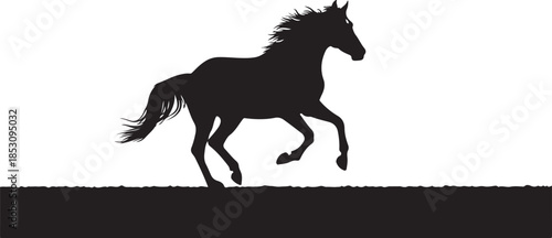 Running Horse Silhouette Illustration – Powerful Wild Stallion Black Vector, Equestrian Animal Logo, Racing Horse Clipart.