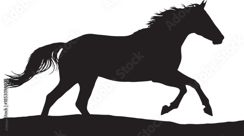 Running Horse Silhouette Illustration – Powerful Wild Stallion Black Vector, Equestrian Animal Logo, Racing Horse Clipart.