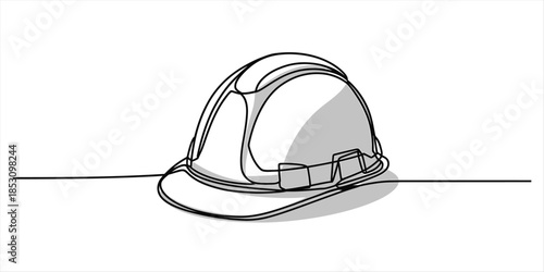 Continuous single line art illustration of a safety hard hat for construction and engineering Vector, illustration
