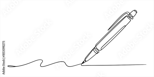 A minimalist continuous line art illustration of a pen writing a wavy line Vector, illustration