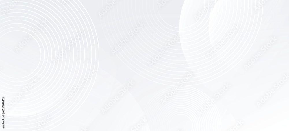 Fototapeta premium Simple white background with white circle lines digital future modern abstract