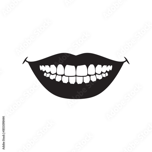 Smiling mouth with healthy teeth silhouette icon vector flat design on white background.

