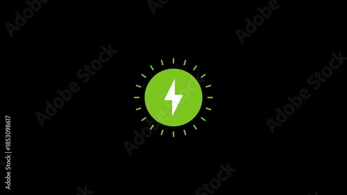 Wireless Charging Animated Icon with Lightning Bolt and Radiating Energy on Black Background