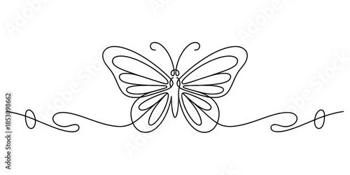 Elegant butterfly drawn with a single continuous line, creating a minimalist decorative design element Vector, illustration