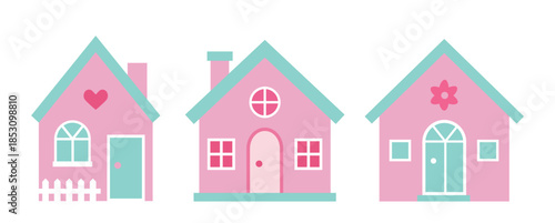 Spring House Flat Vector Illustration Set.
Sweet Home  Clipart.
White background.