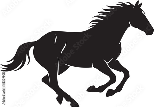 Running Horse Silhouette Illustration – Powerful Wild Stallion Black Vector, Equestrian Animal Logo, Racing Horse Clipart.