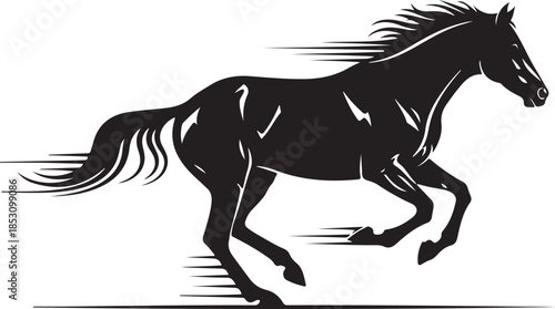Black Horse Silhouette Vector Illustration – Running Stallion Animal Logo, Elegant Wild Horse Icon on White Background.