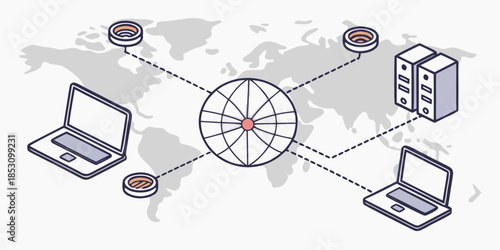 Global Network Connectivity and Data Exchange Illustration