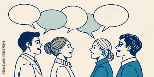 Diverse Group Communicating with Speech Bubbles