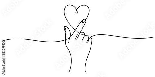 A beautiful minimalist continuous line drawing of a hand making a loving finger heart gesture Vector, illustration
