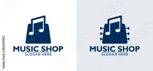 Combination bag of clever logos for music shop musical symbols merge in eye catching designs suitable for branding and marketing materials.