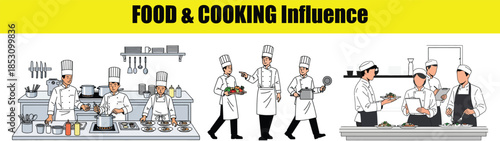 Chefs in a Kitchen Engaged in Food Preparation and Service (13) vector