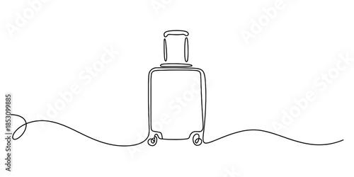 Continuous line art drawing of a rolling suitcase, minimalist travel and journey concept Vector, illustration